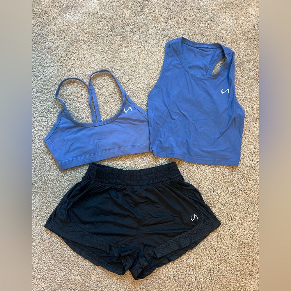 Blue and Black Sports Bras with Racerback Design